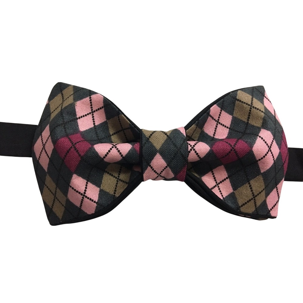 Mens Argyle Bow Tie Pink Grey Burgundy Pre-Tied Adjustable Neckwear Accessory